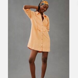 ANTHROPOLOGIE PILCRO BUTTON-DOWN TIE BACK MINI SHIRT DRESS PEACH size large